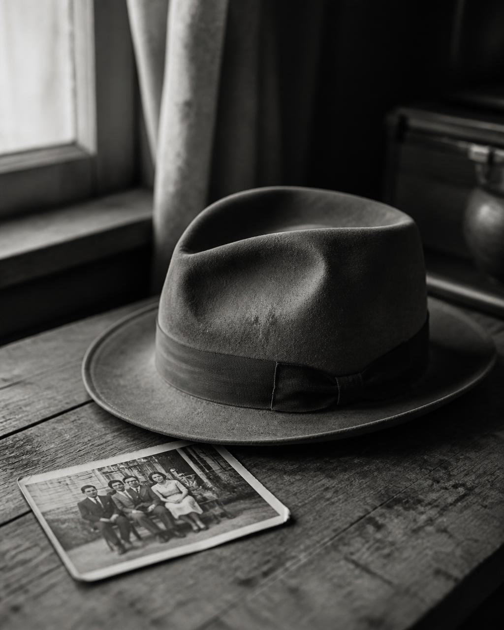 A vintage inherited fedora resting in soft light